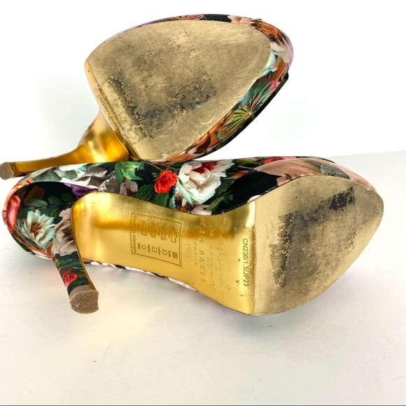 Ted Baker Svanad Green Satin Floral Leather Peep Toe Platform High Heel Pumps - Picture 5 of 7